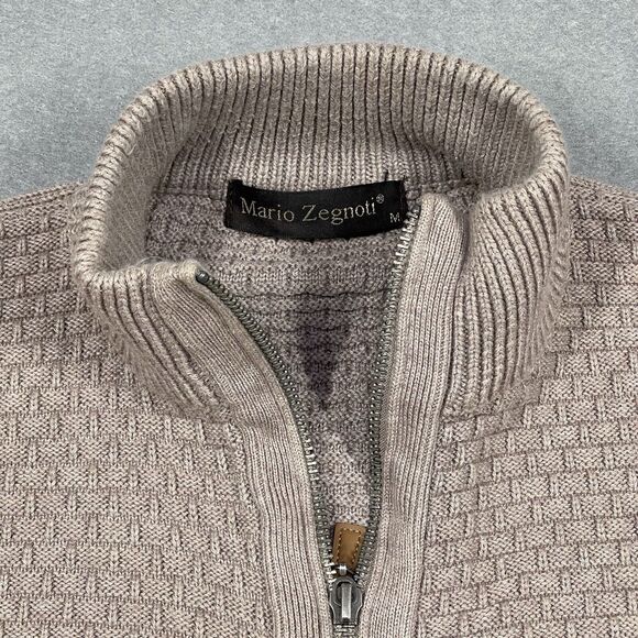 Mario Zegnoti Sweater Mens Medium Brown Gold The Cut Jewel Knit Front Full Zip - Picture 2 of 9